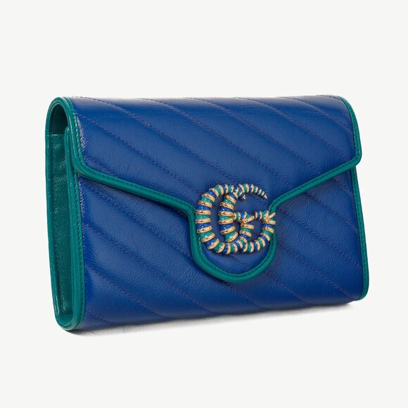Gucci Torchon GG Marmont Imperial Blue & Pavone Matelasse Shoulder Bag - Picture 2 of 12